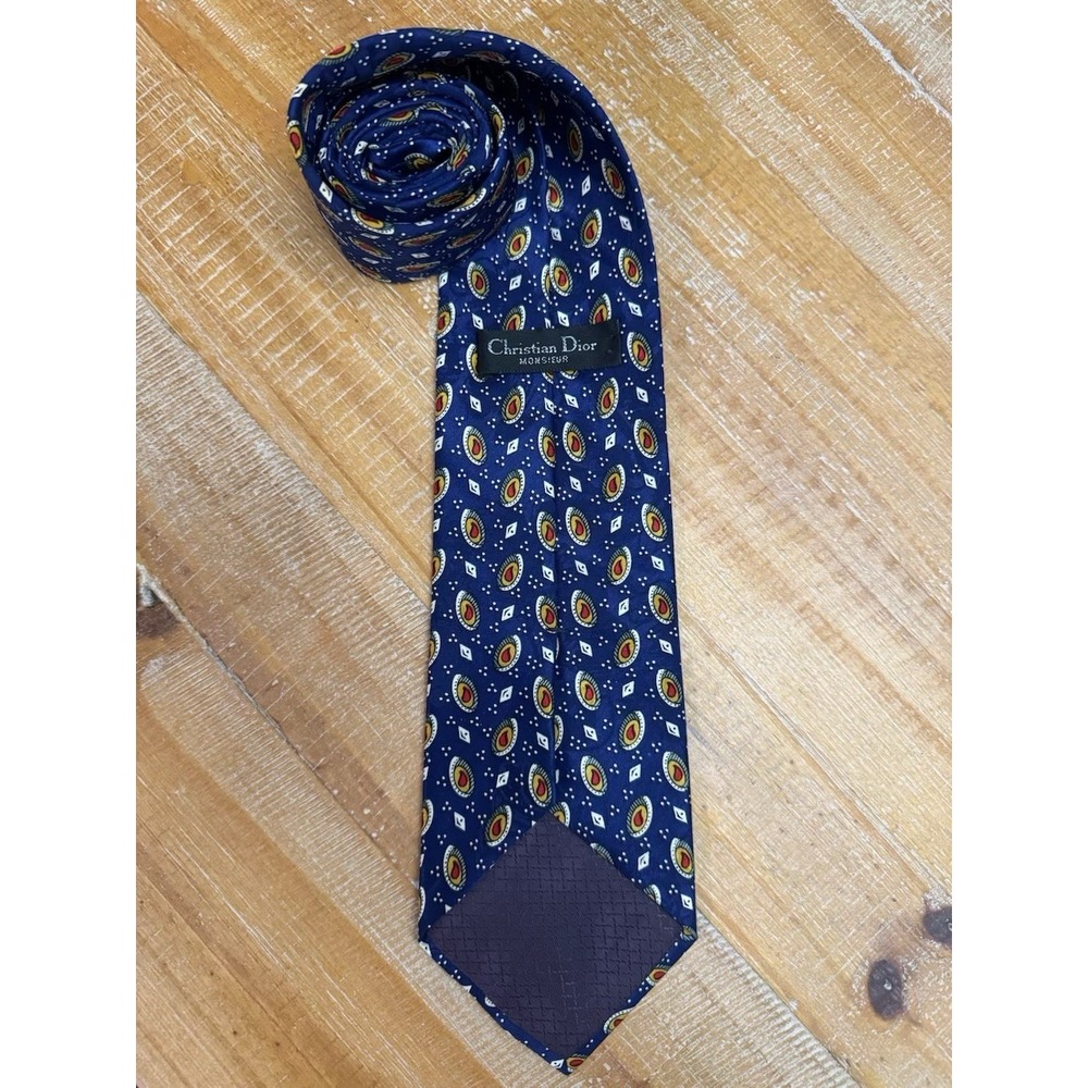 Christian Dior Monsieur Men's Multi-Color Blue Tie Made in The USA Vintage - Picture 2 of 5